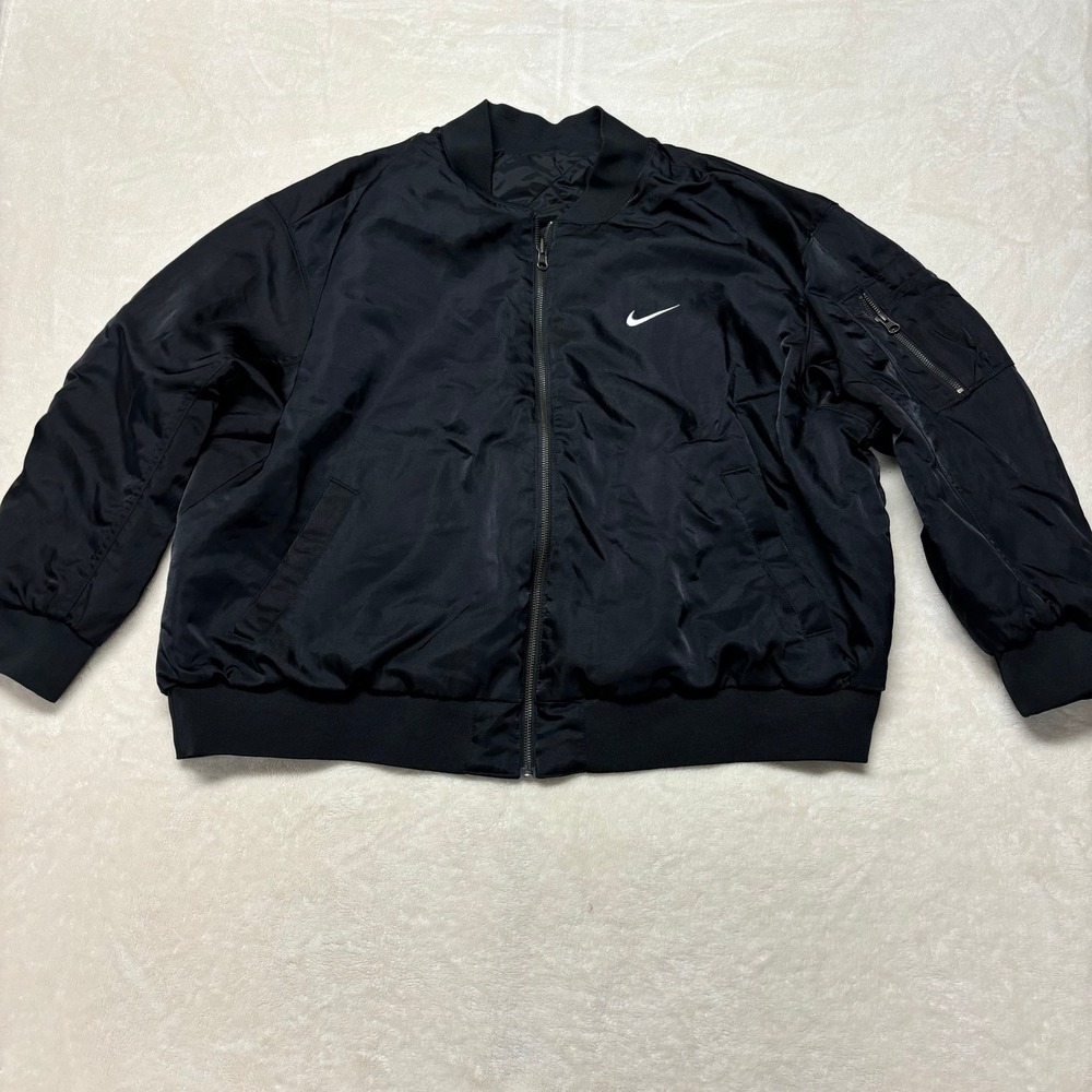 Nike Womens Reversible Varsity Bomber Jacket Size 1X Black Quilted FB3206-010 - Picture 7 of 15